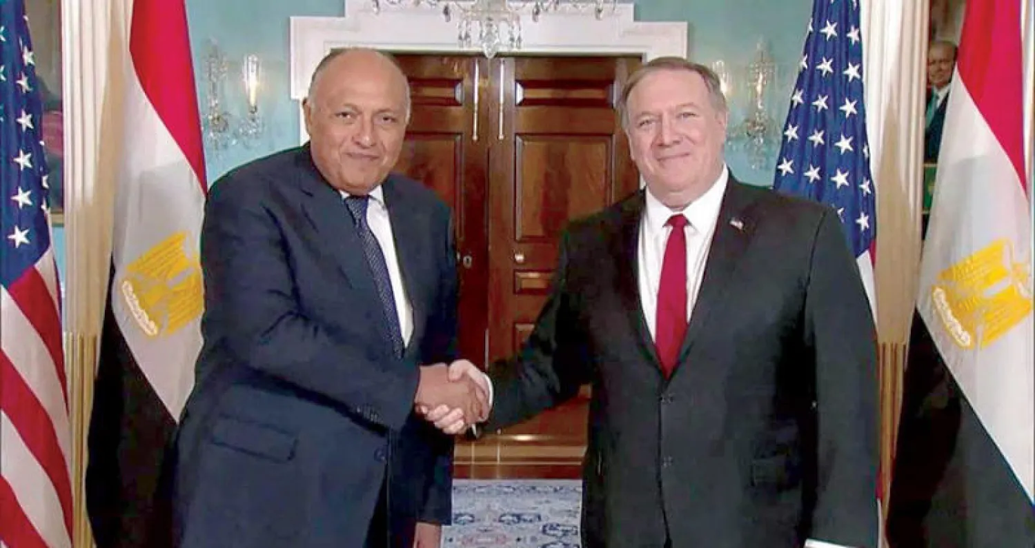 جانب من لقاء وزير الخارجية المصري مع نظيره الأميركي في واشنطن ليلة أول من أمس (الخارجية المصرية)