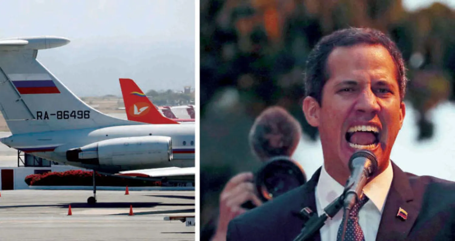 زعيم المعارضة خوان غوايدو يدعو إلى احتجاجات جديدة اليوم السبت - طائرة روسية في مطار كاراكاس الدولي (رويترز)