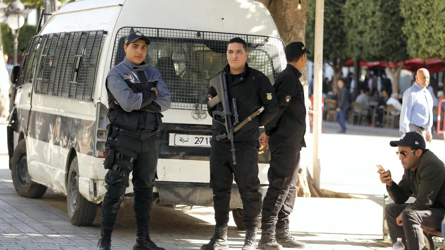 Police officers in downtown Tunis. Reuters
