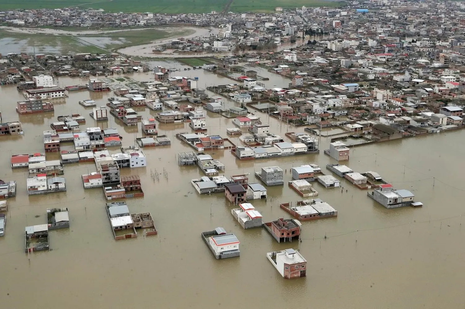 An aerial view of flooding in Golestan province, Iran March 27, 2019. (Reuters)