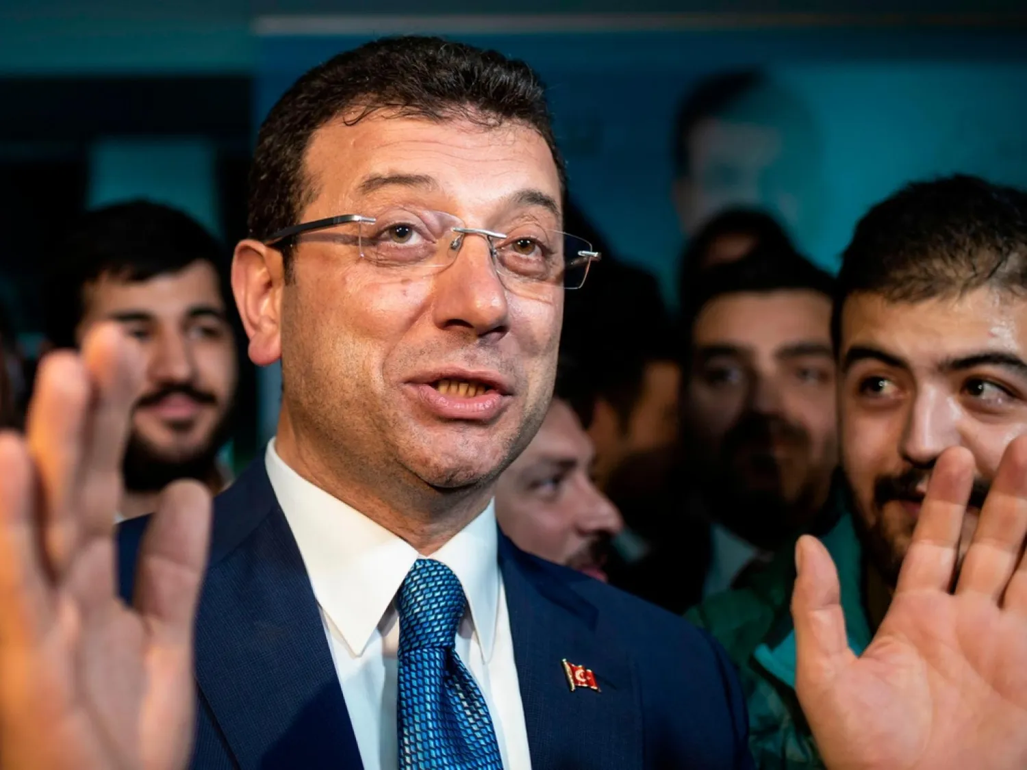 Opposition candidate Ekrem Imamoglu speaks after winning the mayoral election in Istanbul on April 1, 2019. (AFP)