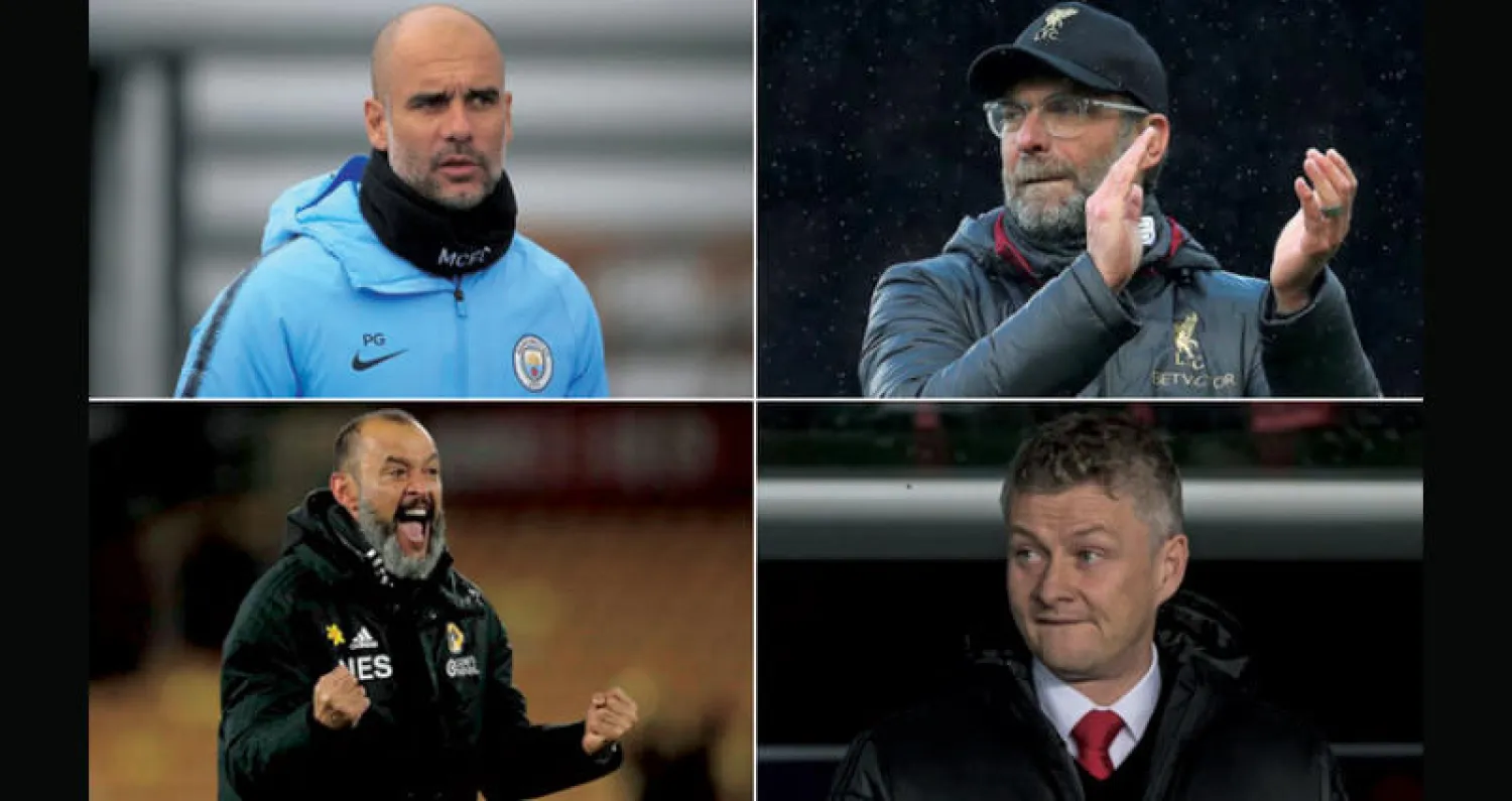 يورغن كلوب....... جوسيب غوارديولا......... أولي غونار سولسكاير...... نونو سانتو