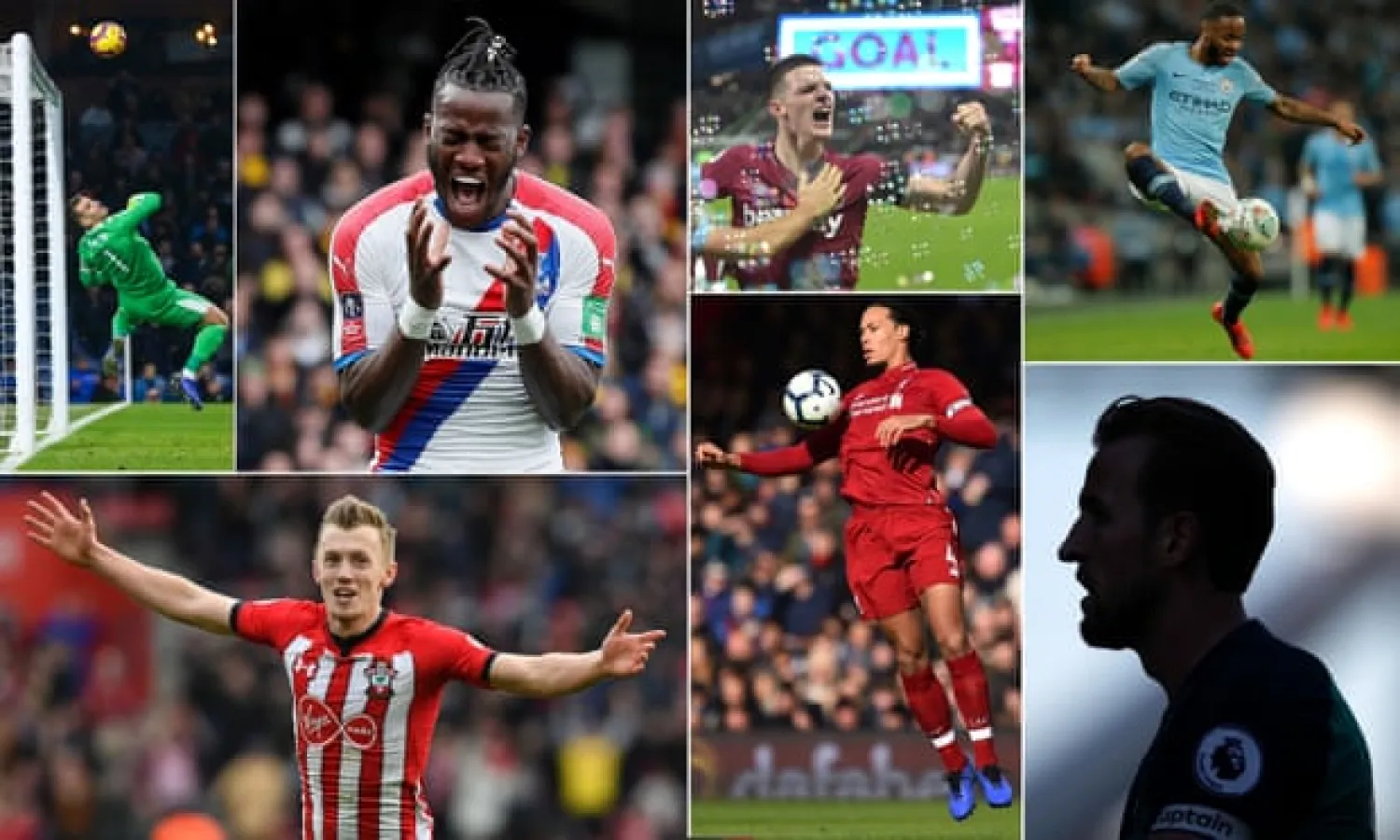  Clockwise from top left: Tom Heaton, Michy Batshuayi, Declan Rice, Raheem Sterling, Harry Kane, Virgil van Dijk and James Ward-Prowse. Photograph: Action Plus via Getty,Reuters,Tom Jenkins/The Guardian, AFP/Getty, BPI/Rex/Shutterstock
