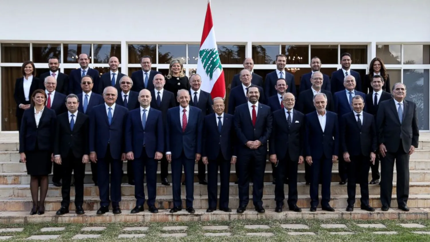 The new Lebanese government poses for a photo after it earned a vote of confidence by parliament. (AP)