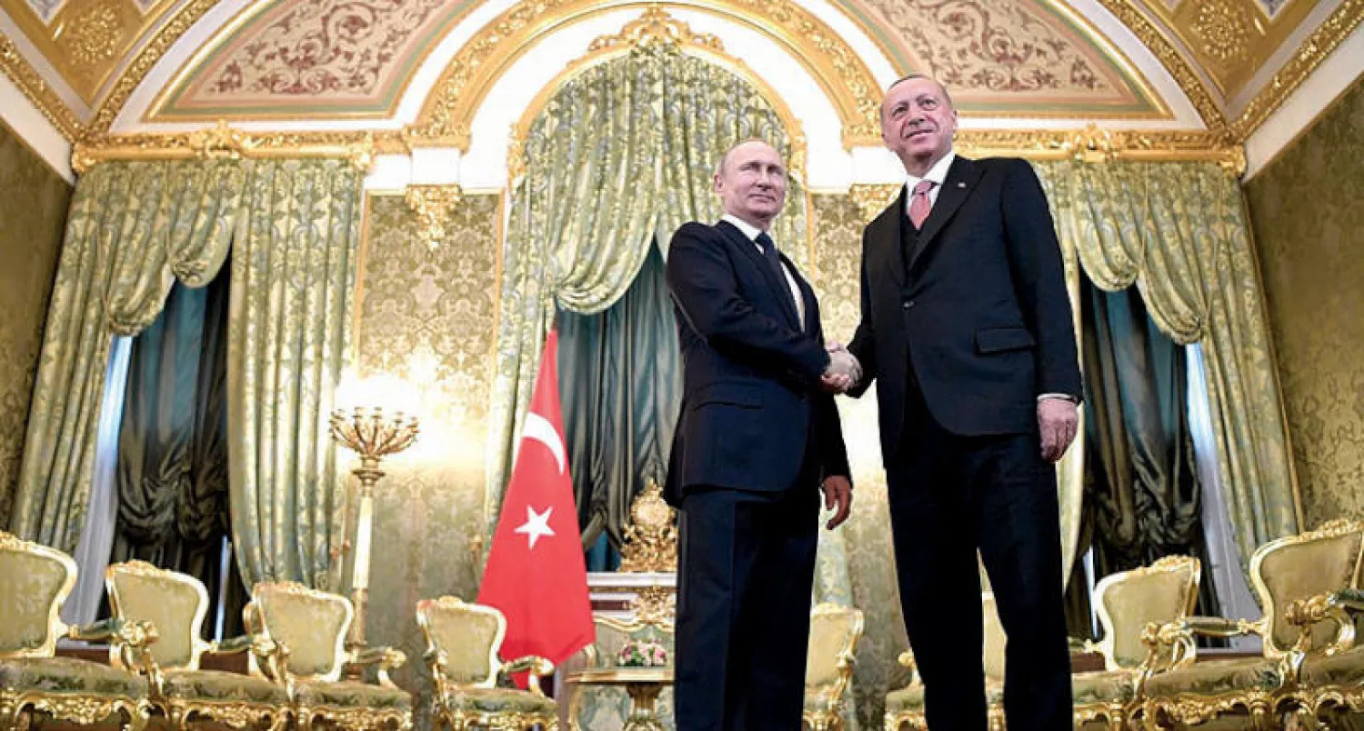 بوتين وإردوغان خلال لقائهما في موسكو أمس (أ.ب)