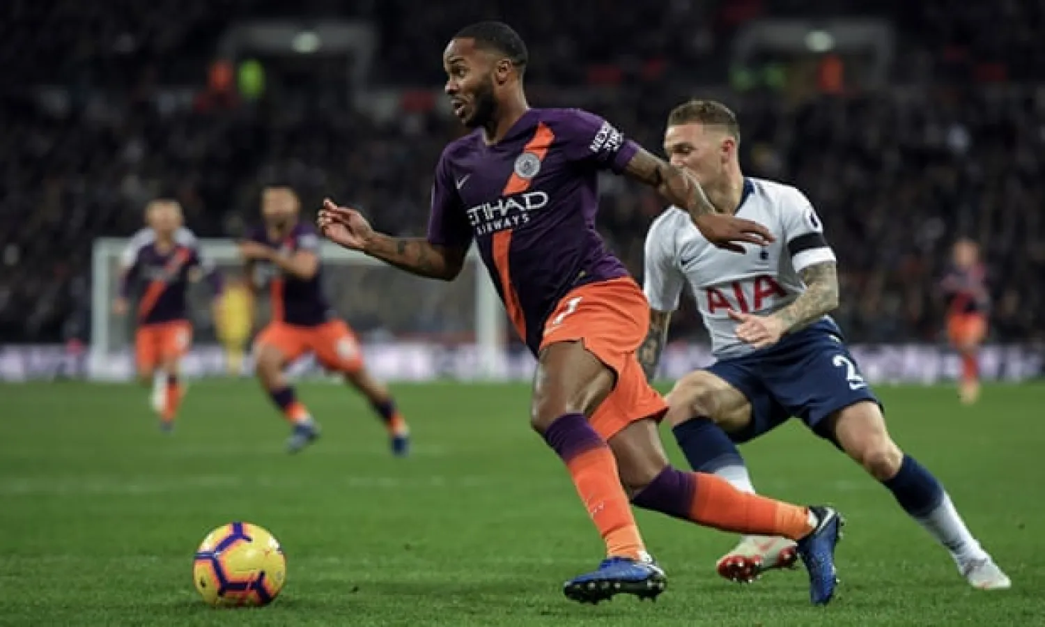  Raheem Sterling beats Kieran Trippier during Manchester City’s 1-0 Premier League win over Spurs in October. Photograph: MB Media/Getty Images
