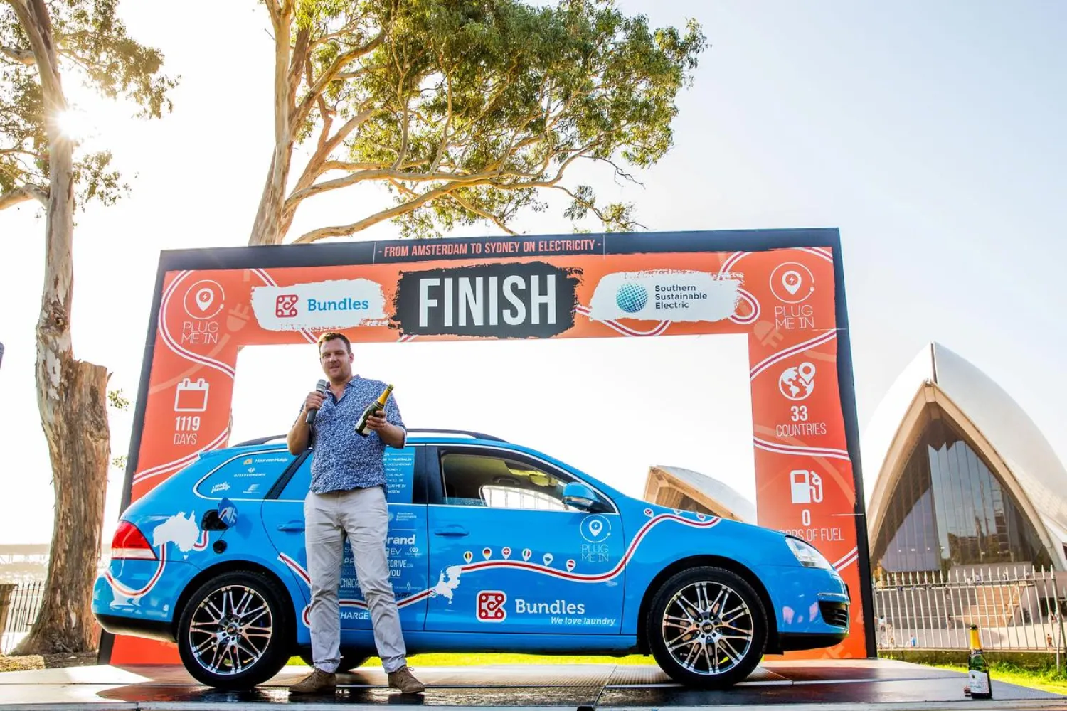 Dutch adventurer Wiebe Wakker on his electric car journey from the Netherlands to Australia. (Reuters)