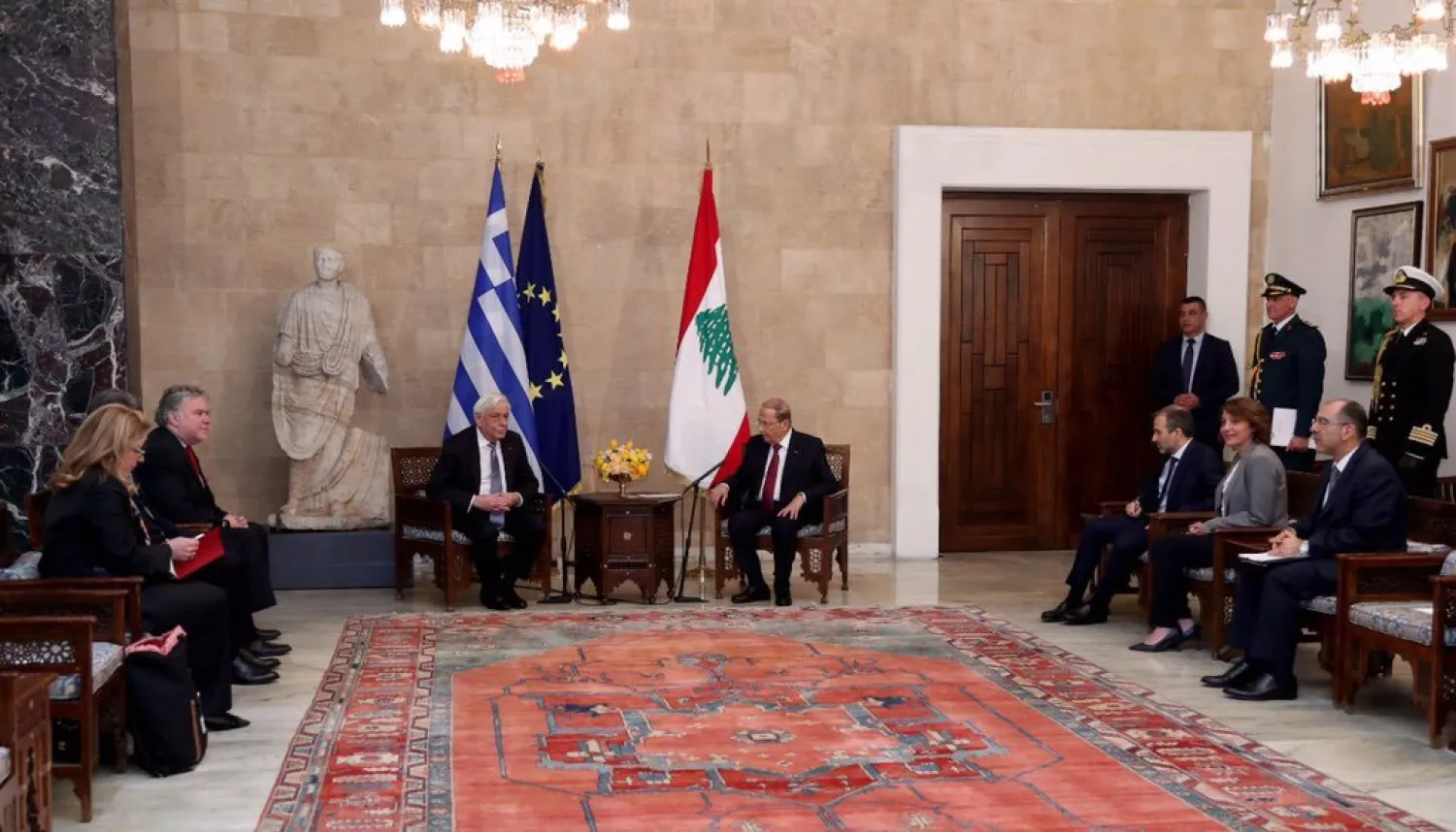 President Michel Aoun holds talks with his Greek counterpart, Prokopis Pavlopoulos at the Baabda Palace (NNA)

 