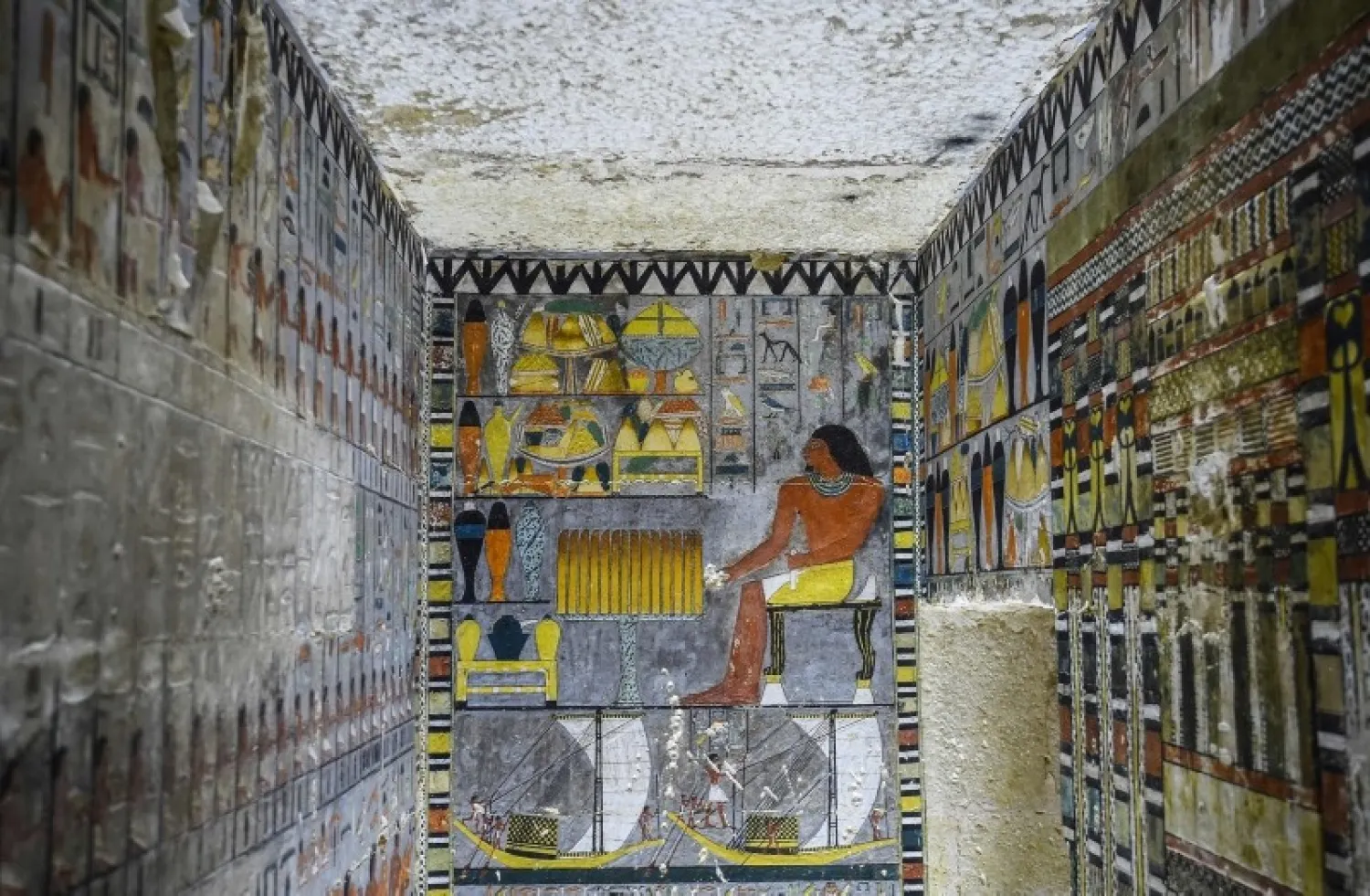 Egypt unveiled the tomb of a Fifth Dynasty official adorned with colorful reliefs and well-preserved inscriptions. (AFP)