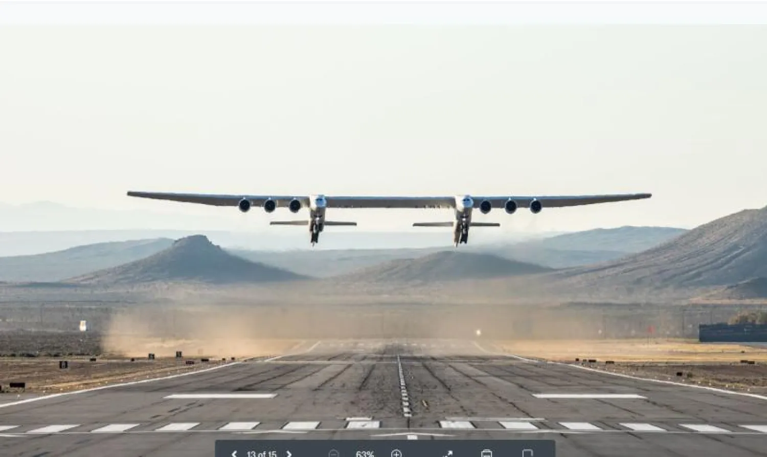 أكبر طائرة فى العالم انتاج شركة «ستراتولونش سيستمز(ا.ف.ب)** 