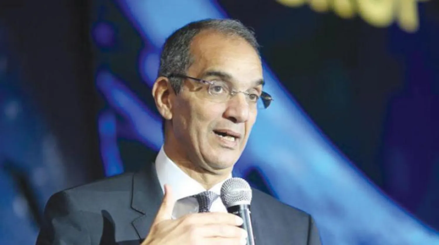 Egyptian Minister of Communications and Information Technology Amr Talaat speaks at a technological summit on Sunday, April 14, 2019. (Asharq Al-Awsat)