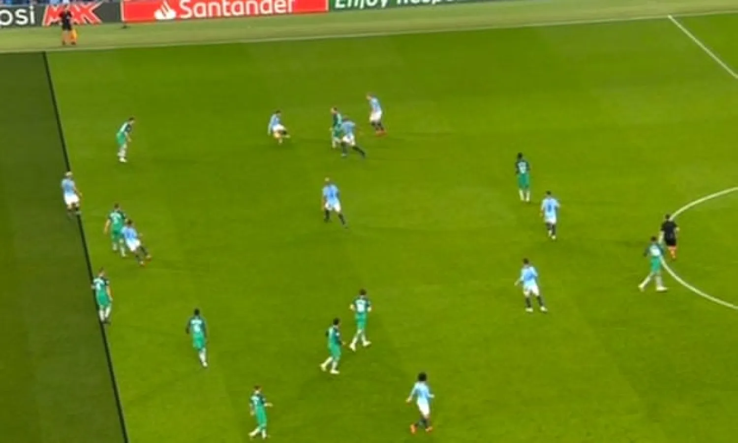  Sergio Aguero is seen to be marginally offside as ball is loops through to him off Bernardo Silva’s leg. The decision meant that Sterling’s ‘hat-trick goal’ was disallowed and Spurs went through on the away-goals rule. Photograph: BT Sport
