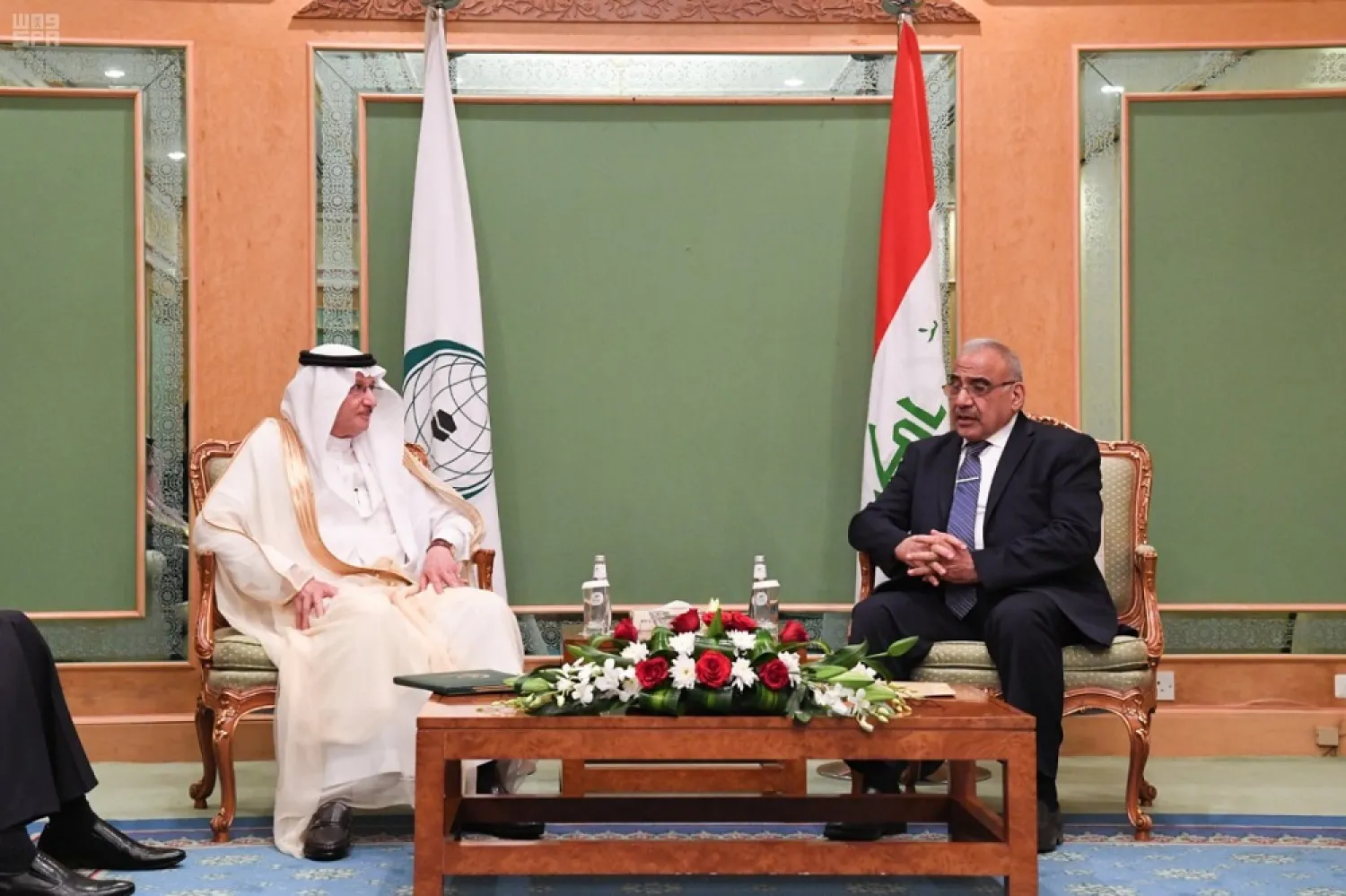 Iraqi PM Adel Abdul Mahdi receives the GCC secretary general in Baghdad. (SPA)