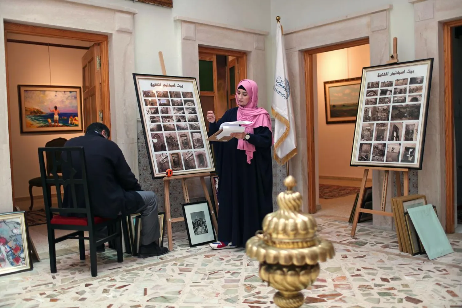 Libyan artists work at the art gallery and cultural center in the old city of Tripoli, Libya April 23, 2019. (Reuters)