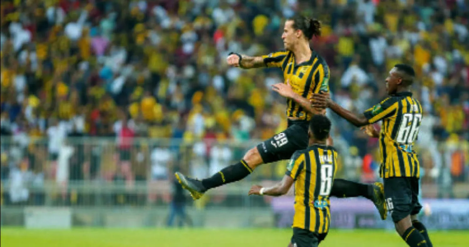 بريجوفيتش يحتفل بهدفه في مرمى النصر (تصوير: محمد المانع)