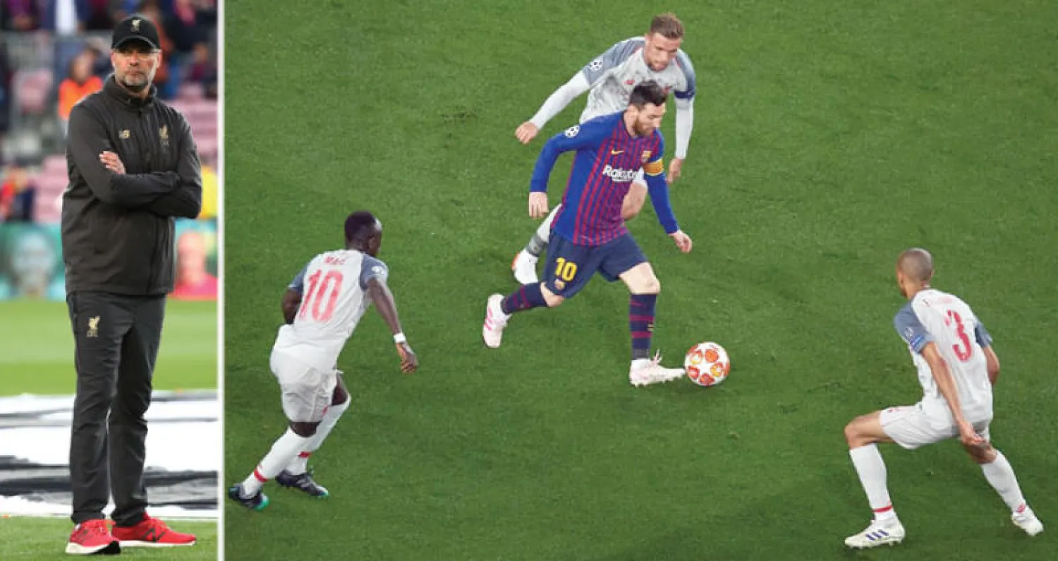 خطة محاصرة ميسي نجحت في أغلب فترات المباراة لكن مهاجم برشلونة أحرز في النهاية هدفين  -  كلوب دفع ثمن خطته في مواجهة برشلونة (رويترز)