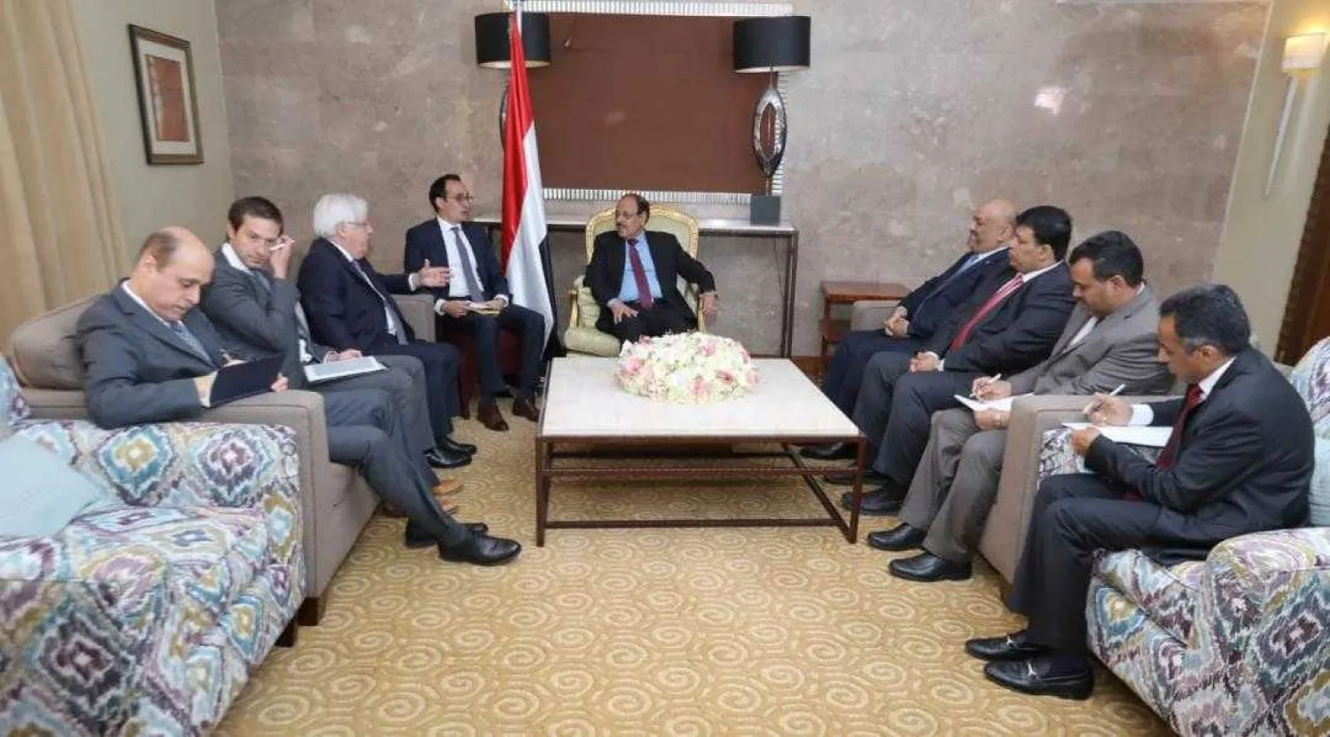 Griffiths hold talks Wednesday with Yemeni Vice President Ali Mohsen Saleh and Foreign Minister Khaled Alyemany in Riyadh (Saba news agency)