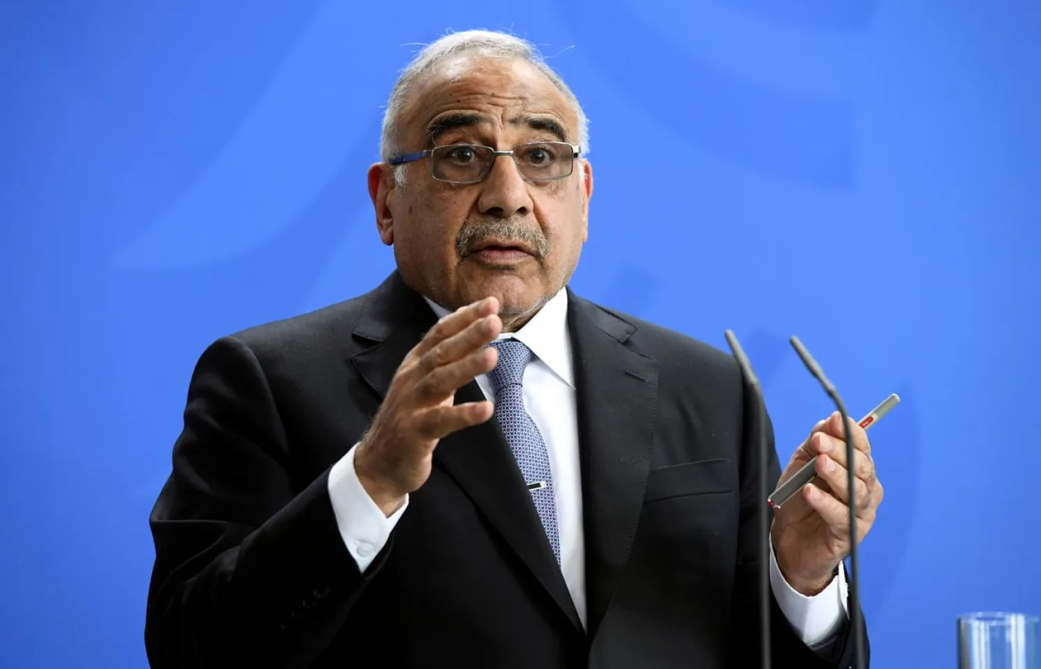 Iraqi Prime Minister Adel Abdul Mahdi speaks during a news conference in Berlin, Germany, April 30, 2019. REUTERS/Annegret Hilse
