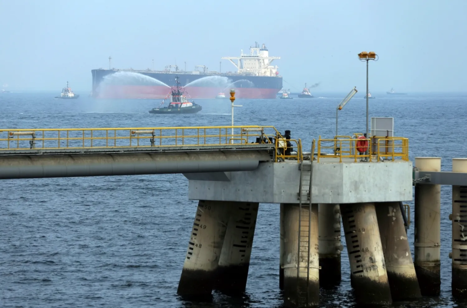 An oil tanker approaches to the new Jetty during the launch of the new oil facility in Fujairah, United Arab Emirates, on September 21, 2016. (AP)