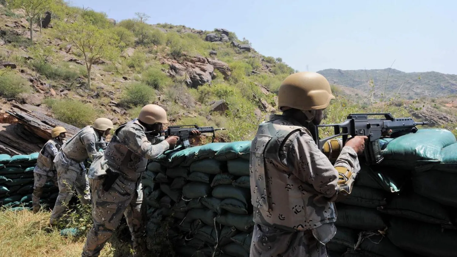 Saudi border guards keep watch along the border with Yemen in southern Jizan province. (AFP)
