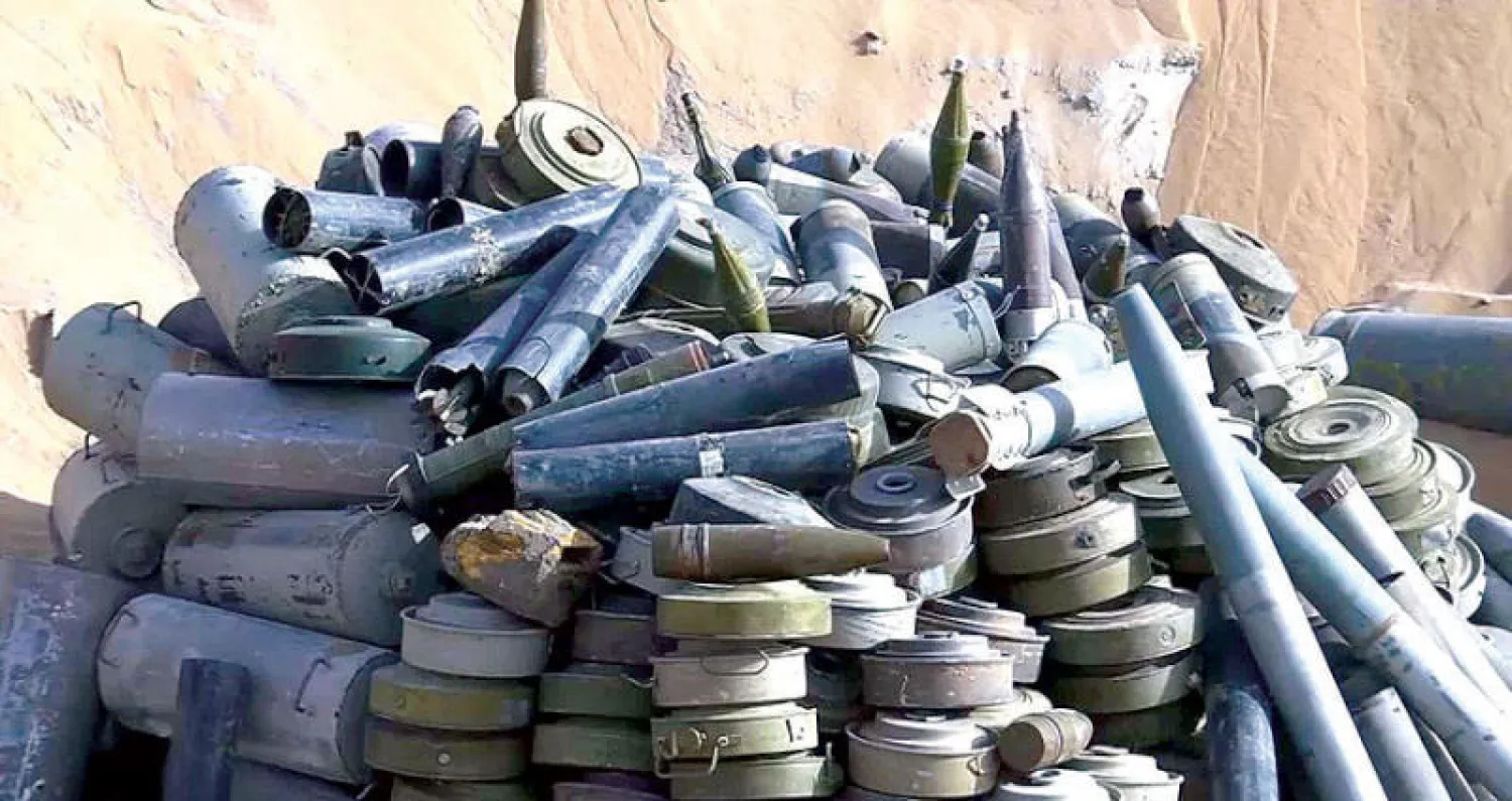 مجموعة ألغام تم نزعها من خلال مشروع «مسام» المدعوم سعودياً في إحدى محافظات اليمن ( واس)