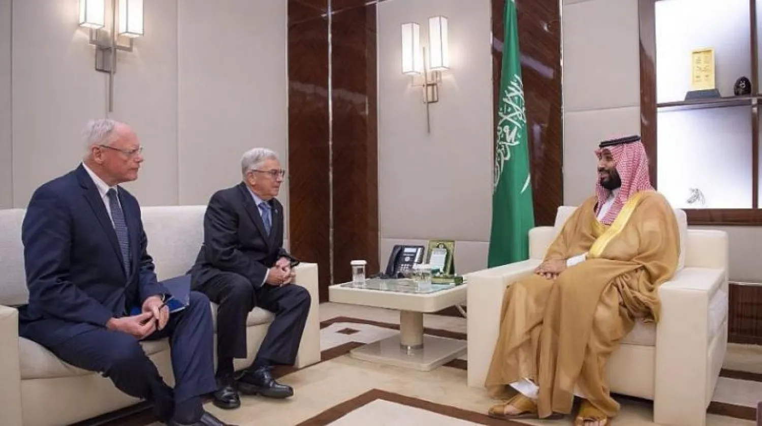 Saudi Crown Prince Mohammed bin Salman meets James Jeffrey, the US special representative on Syria policy. SPA photo 