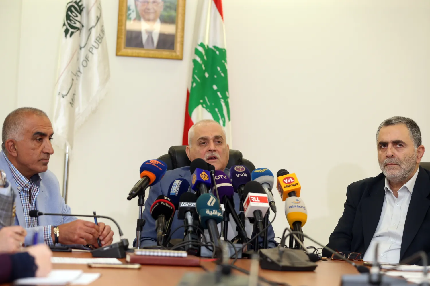 Lebanese Health Minister Jamil Jabak during his press conference on Friday. Dalati and Nohra photo