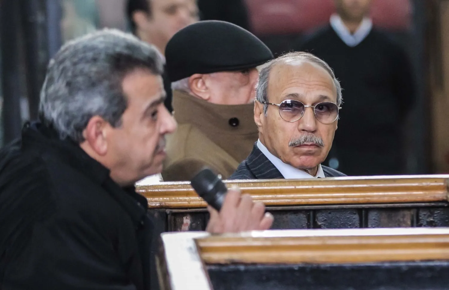 Habib al-Adly (R) is seen at the Police Academy for his trial on the charges of corruption in Cairo, Egypt on February 7, 2016. (Getty Images)