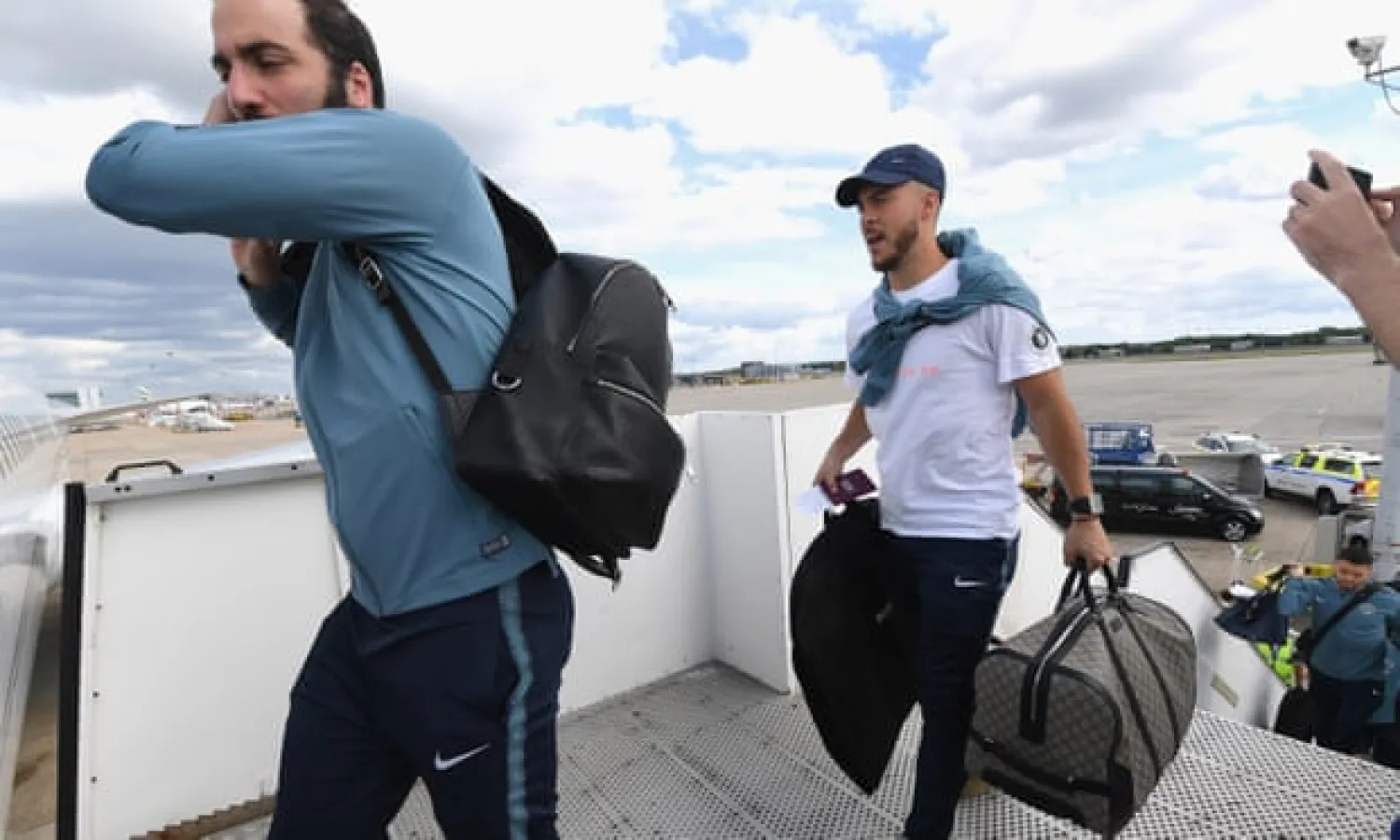  Eden Hazard boards a plane to fly to Baku for the Europa League final. Photograph: Darren Walsh/Chelsea FC via Getty Images
