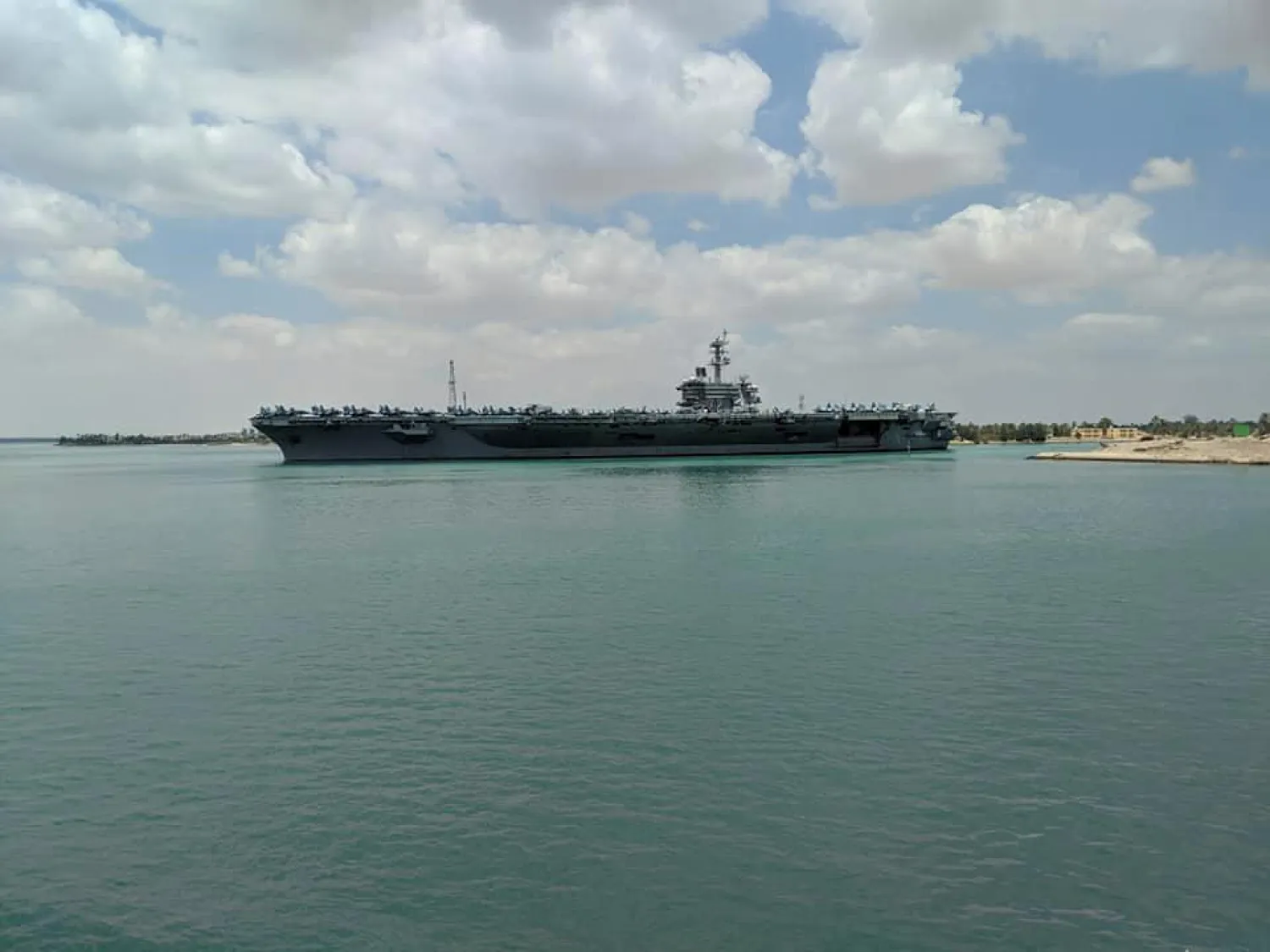 US aircraft carrier the USS Abraham Lincoln is pictured while it travels through the Suez Canal in Egypt May 9, 2019 in this picture obtained from social media. (Reuters)