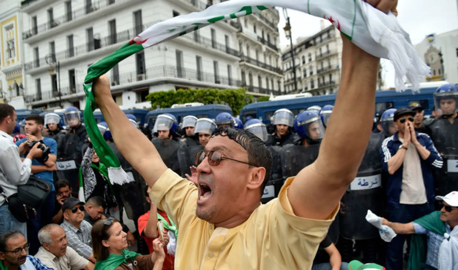 A protester shouts slogans during a demonstration in Algiers. (AFP)
