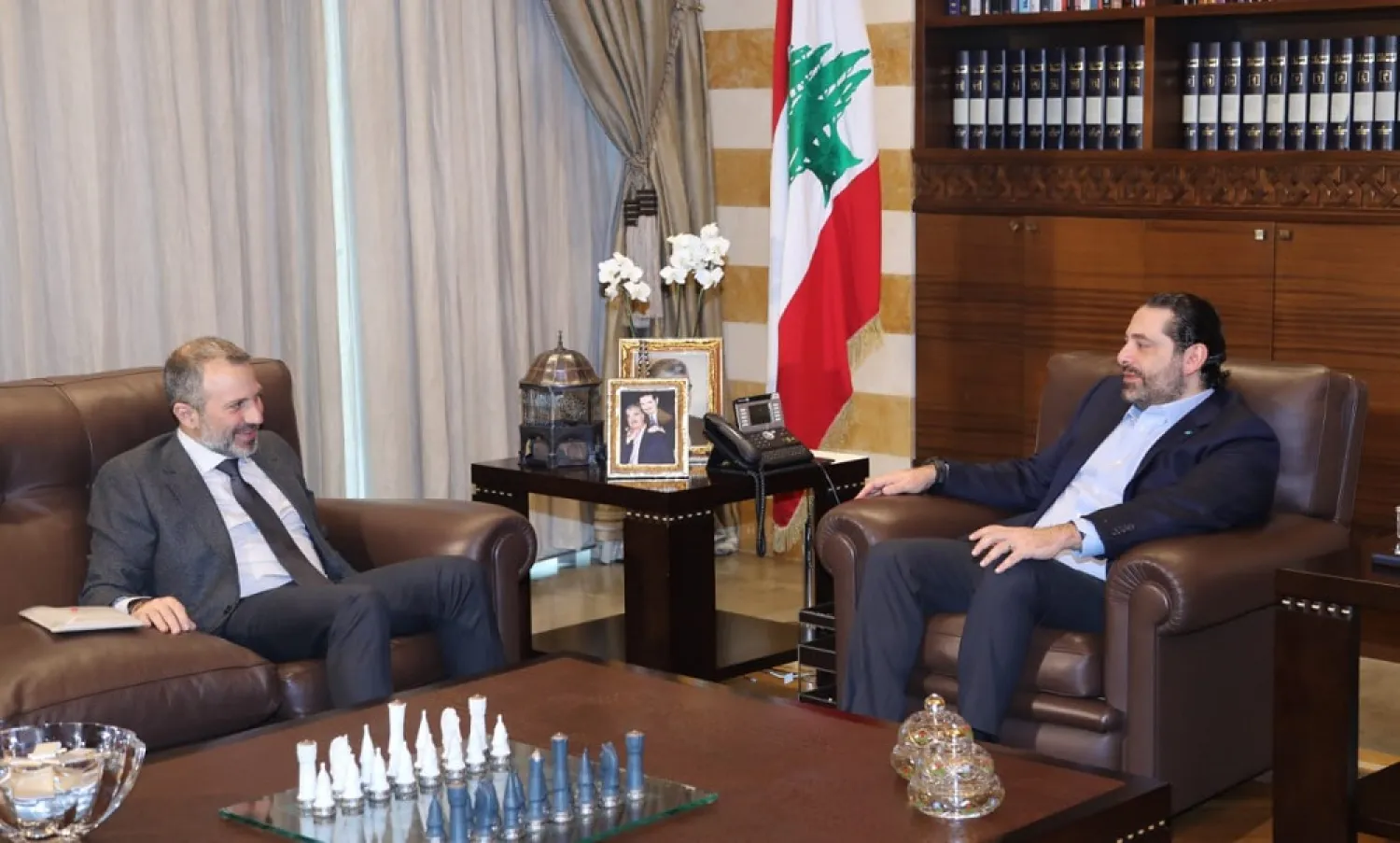 Prime Minister Saad Hariri receives Minister of Foreign Affairs Jebran Bassil in Beirut. (NNA)
