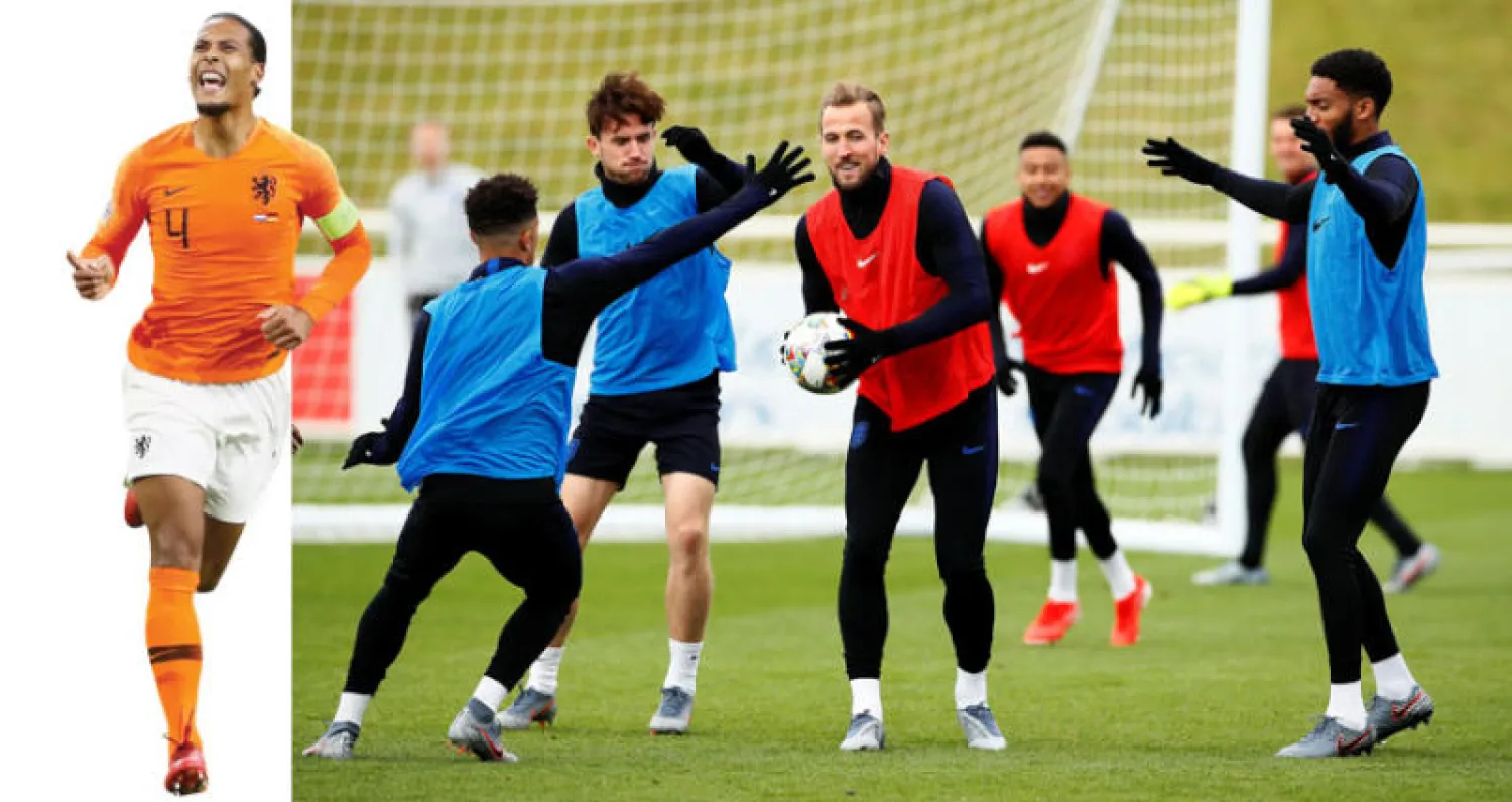 كين قائد منتخب إنجلترا (في الوسط) يأمل أن يكون في قمة مستواه قبل مواجهة هولندا (رويترز)  -  فان دايك قائد هولندا يتطلع لإنجاز جديد