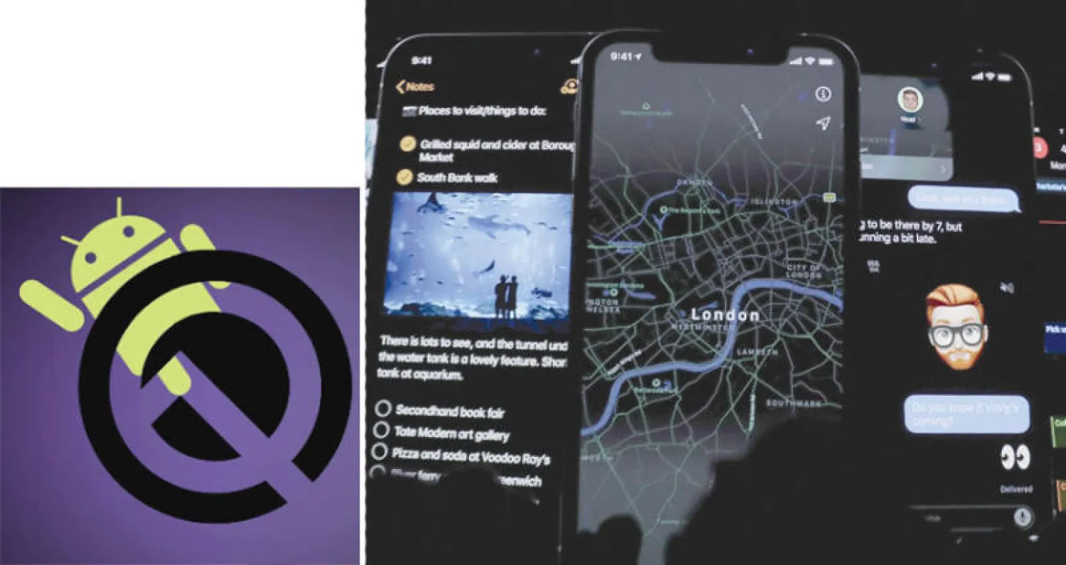 نظام «آي أو إس 13» الجديد من «أبل»، وتظهر ميزاته على الشاشة خلال عرضه في مؤتمر «أبل» للمطورين  -  نظام أندرويد