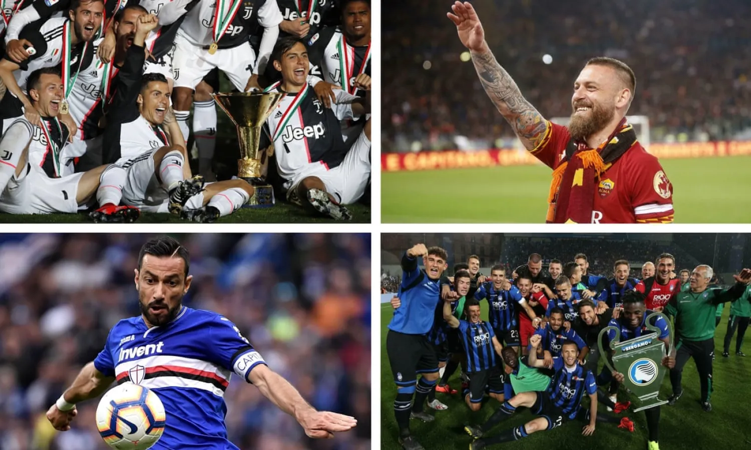  Clockwise: Juventus were champions again, Daniele De Rossi waved farewell to Roma, 36-year-old Fabio Quagliarella was the league’s top scorer and Atalanta qualified for the Champions League. Composite: AP/AFP/Getty Images
