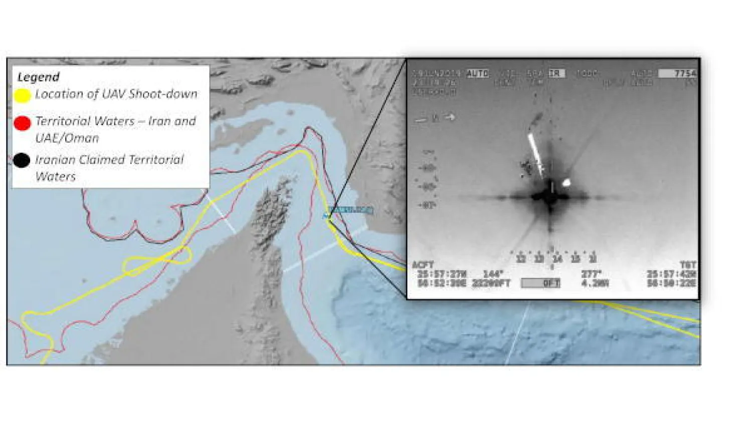 صورة نشرها البنتاغون توضح المسار الذي سلكته الطائرة الأميركية قبيل إٍسقاطها (إ.ب.أ)