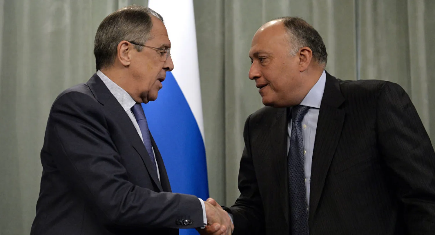 Russian FM Lavrov and Egyptian FM Shoukry shake hands duringa meeting in Moscow in 2015. (AFP)