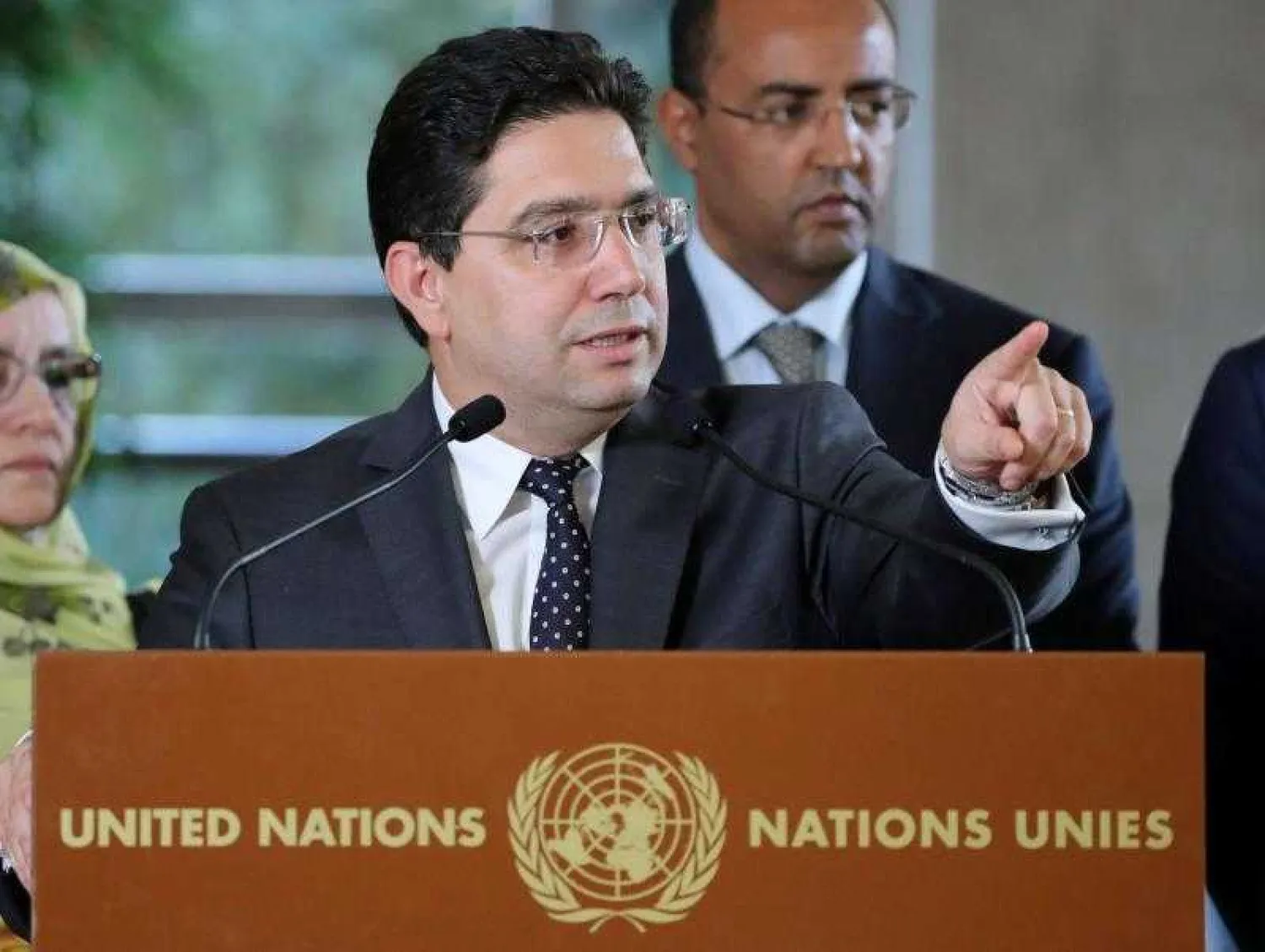 Moroccan Minister of Foreign Affairs Nasser Bourita attends a news conference after a roundtable on Western Sahara at the United Nations in Geneva, Switzerland, December 6, 2018. Reuters