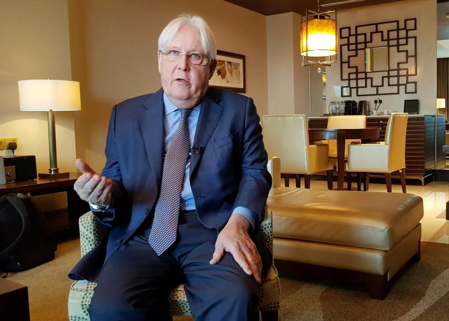 United Nations Special Envoy to Yemen Martin Griffiths speaks during an interview with Reuters in Abu Dhabi, UAE, October 4, 2018. REUTERS/Stephen Kalin