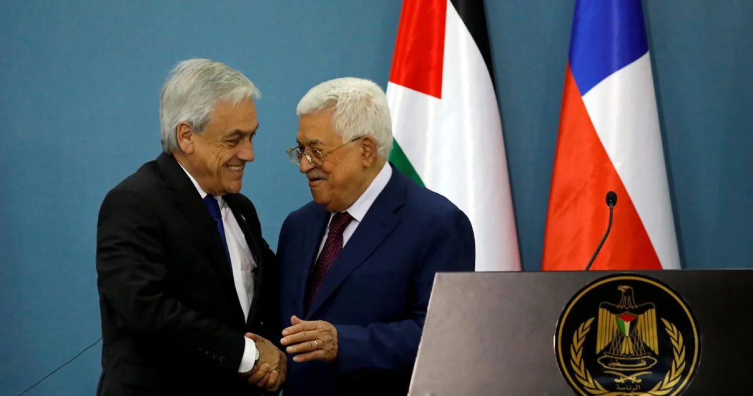 Chile’s President Sebastian Pinera meets Palestinian President Mahmoud Abbas during a joint news conference in Ramallah on June 27, 2019. (Reuters)