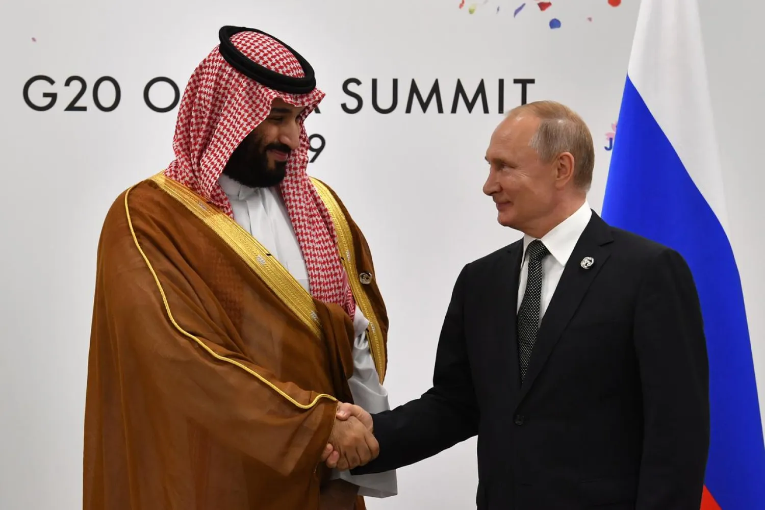 Saudi Crown Prince Mohammed bin Salman meets with Russian President Vladimir Putin at the G20 summit in Osaka. (Reuters)