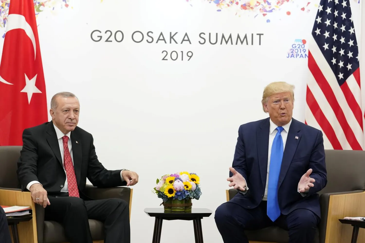  US President Donald Trump attends a bilateral meeting with Turkey's President Tayyip Erdogan during the G20 leaders summit in Osaka, Japan, June 29, 2019. REUTERS/Kevin Lamarque