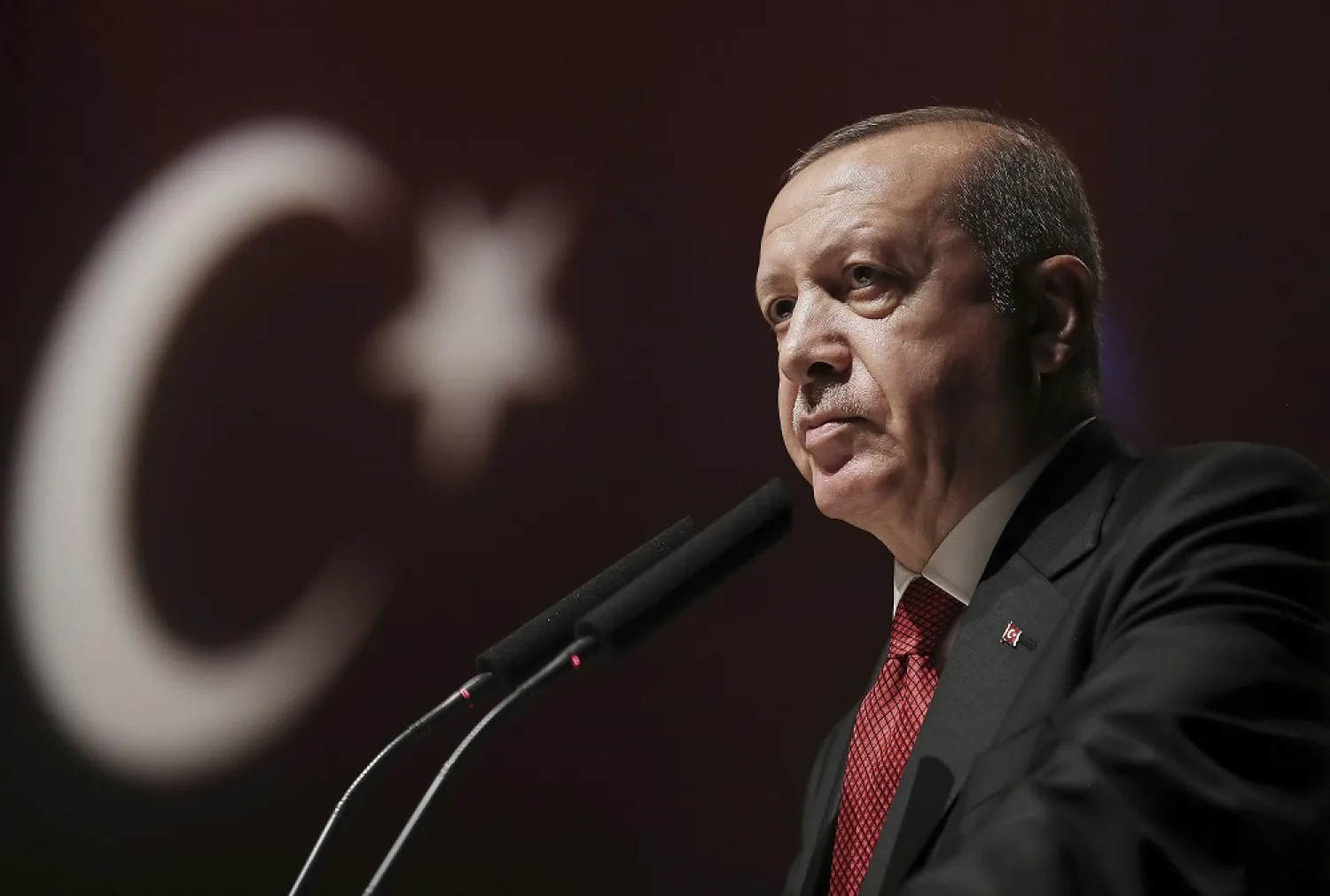 In this photo taken on July 5, 2019, Turkey's President Recep Tayyip Erdogan speaks during a meeting in Istanbul. (AP)