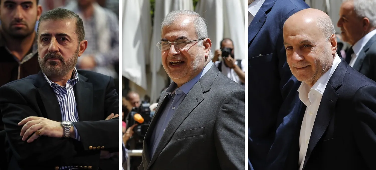 This combination of three photo shows, from left, Wafiq Safa, a top Hezbollah security official, and MPs Mohammed Raad and Amin Sherri in Beirut. (AP)