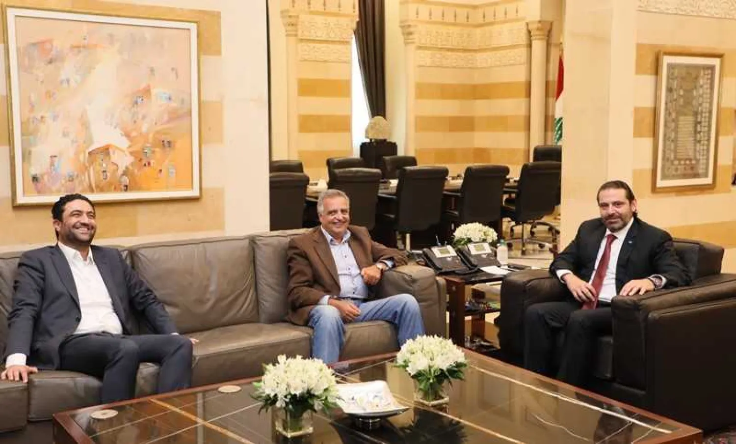 Prime Minister Saad Hariri meets with head of the Lebanese Democratic Party MP Talal Arslan and State Minister for Refugee Affairs. NNA