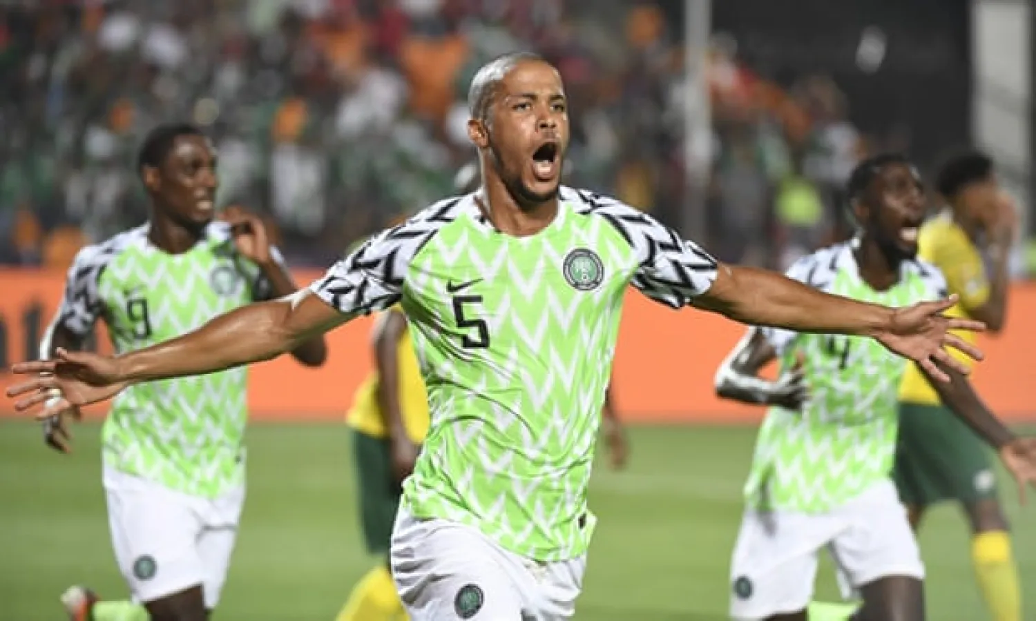  William Troost-Ekong celebrates after scoring Nigeria’s late winner in their Africa Cup of Nations quarter-final against South Africa. Photograph: Khaled Desouki/AFP/Getty Images

