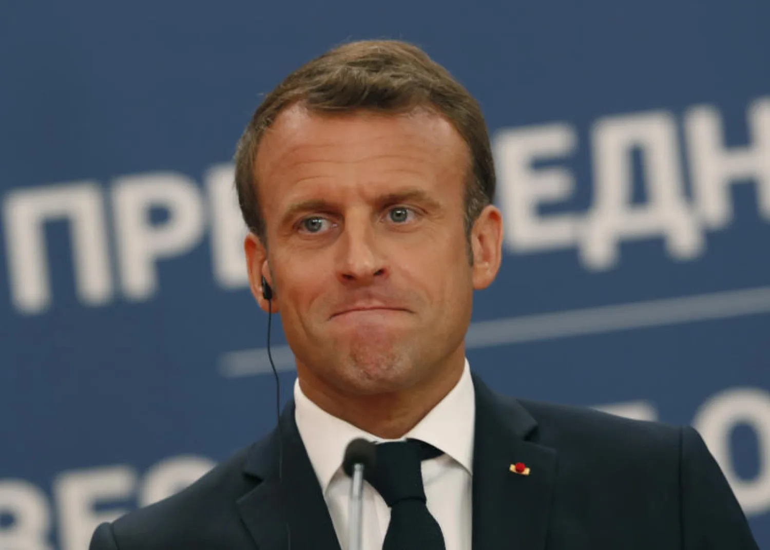 الرئيس الفرنسي إيمانويل ماكرون في بلغراد (أ. ب)