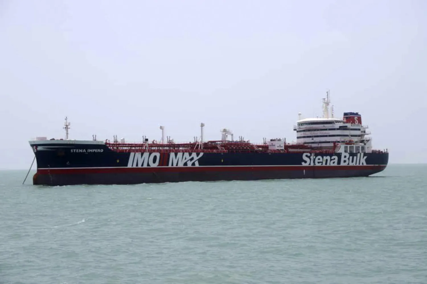 A British-flagged oil tanker Stena Impero which was seized by the Iran's Revolutionary Guard on Friday is photographed in the Iranian port of Bandar Abbas, Saturday, July 20, 2019. AP