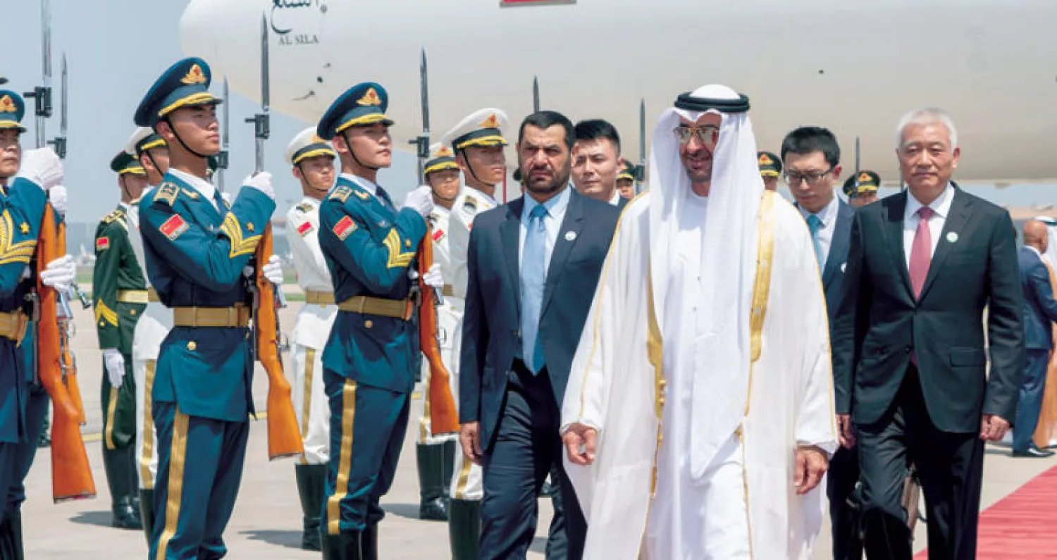 ولي عهد أبوظبي خلال وصوله إلى العاصمة الصينية بكين أمس (وام)