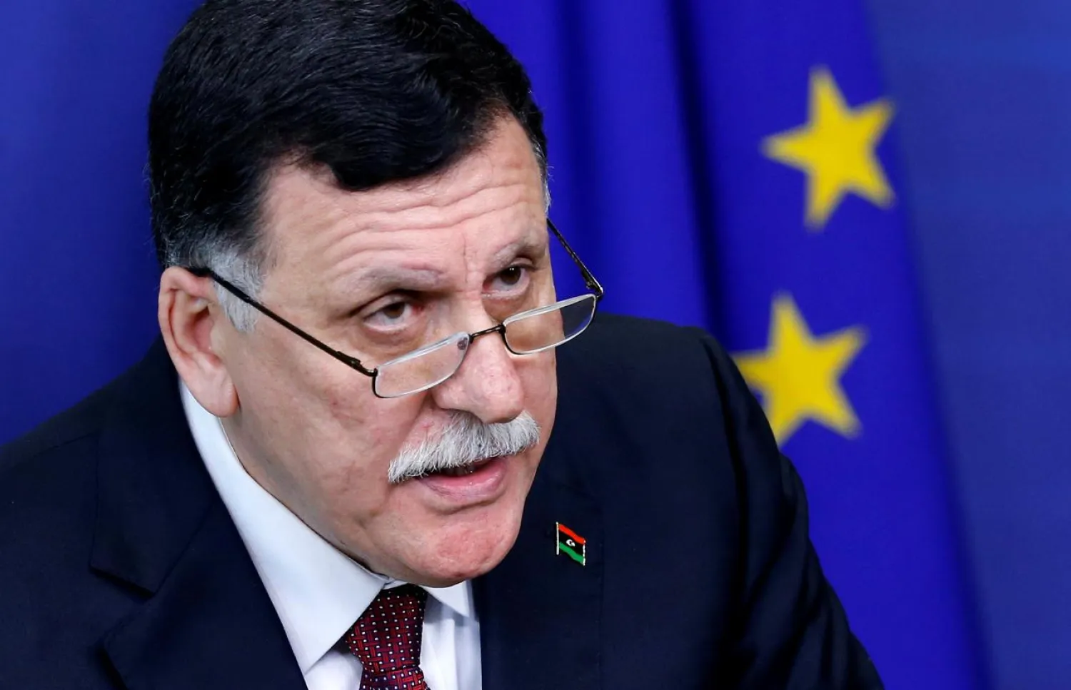 GNA leader Fayez al-Sarraj addresses a joint news conference with European Union foreign policy chief Federica Mogherini (unseen) at the EU Commission headquarters in Brussels, Belgium February 2, 2017. REUTERS/Francois Lenoir